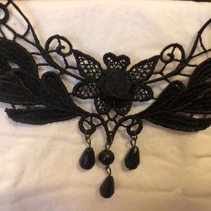 Black Lace Rose Crystal Collar Choker